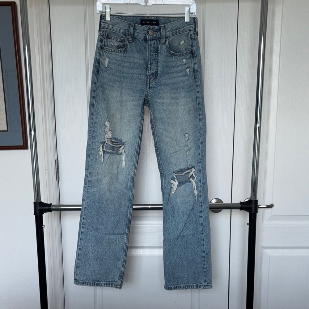 Aeropostale Light Blue Distressed Straight Jeans